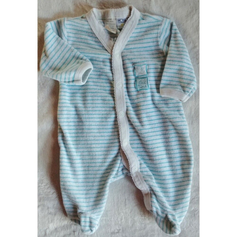 pajama newborn Vintage Honors Baby sleeper aqua blue and white infant sleepwear